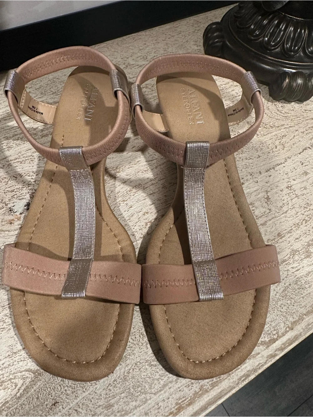 Alfani Step Flex Comfort Wedge Sandals Blush Taupe Stretch Size 7.5M